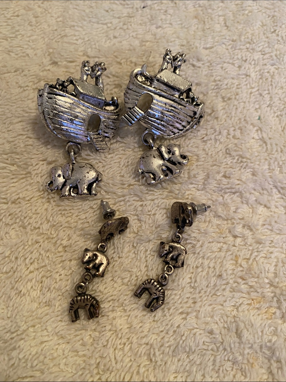 Silver-Tone Elephant & Ark Dangle Earrings - Silver
